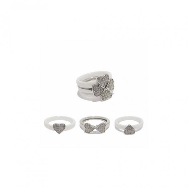 【FALAIYA x LA BELLE VIE】Rings 3 in 1 luckyheart with white ceramic and white oxyde_JF1428cew